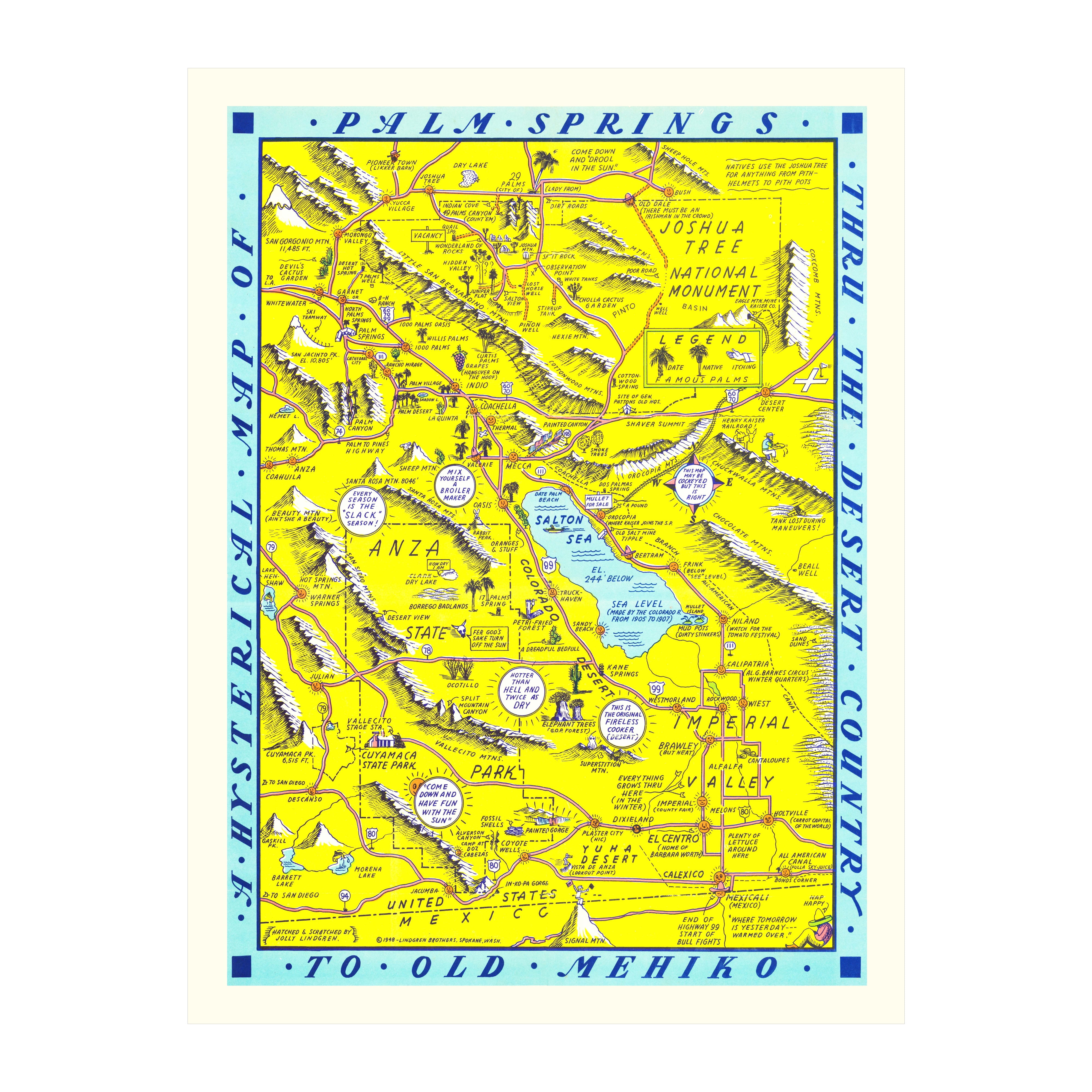 Palm Springs Art, 1948 Vintage Map of Palm Springs California, CA History  Wall Decor Gift, Old Palm Springs Map - 18\, image size:4000x4000