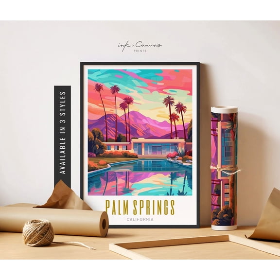 Palm Springs Art Poster Retro Palm Springs Poster Desert Decor Palm Springs Wall Art Mid Century Modern Poster Travel Art Home Decor, 12x18 UNFRAMED