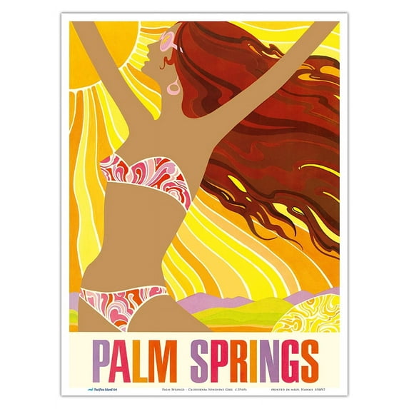 Palm Springs - California Sun - Vintage Airline Travel Poster c.1960s - Master Art Print (Unframed) 9in x 12in