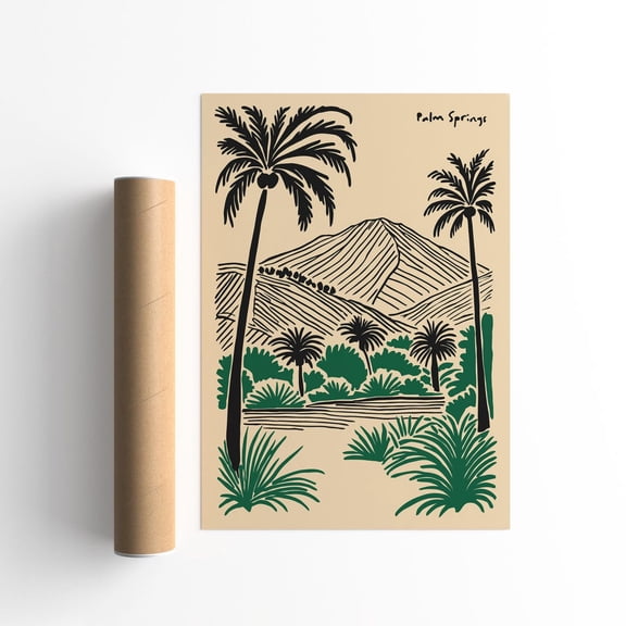 Palm Springs Line Art Retro Desert Landscape Modern Home Decor Unframed Paper Print