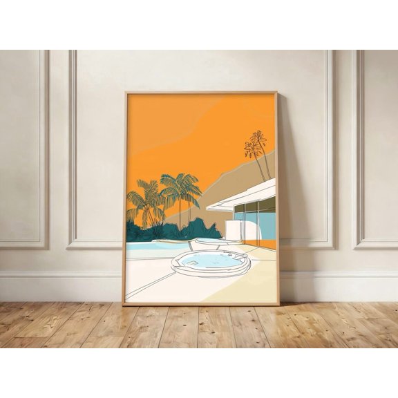 Palm Springs Mid Century Modern Print Desert Pool House Retro California Decor, Unframed Paper Print
