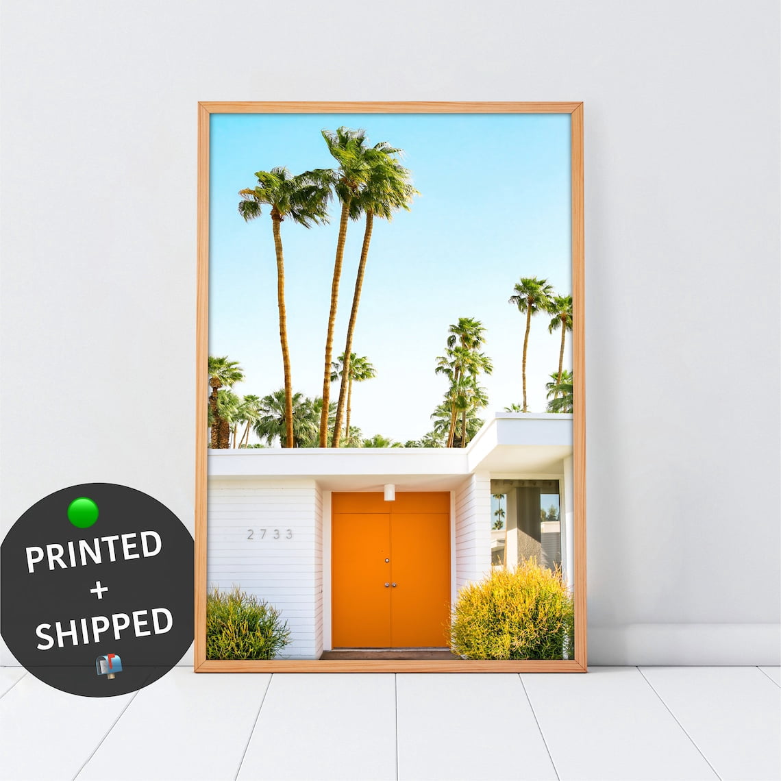 Spring Bright Tree Palm Springs Orange Door Wall Art Print, Bright California Palm Tree ...