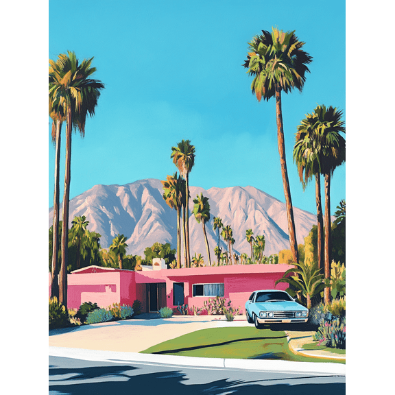 Palm Springs Pink House Canvas Print/Wall ArtPerfect for Living RoomBedroomOfficeBathroomDining Room Decor