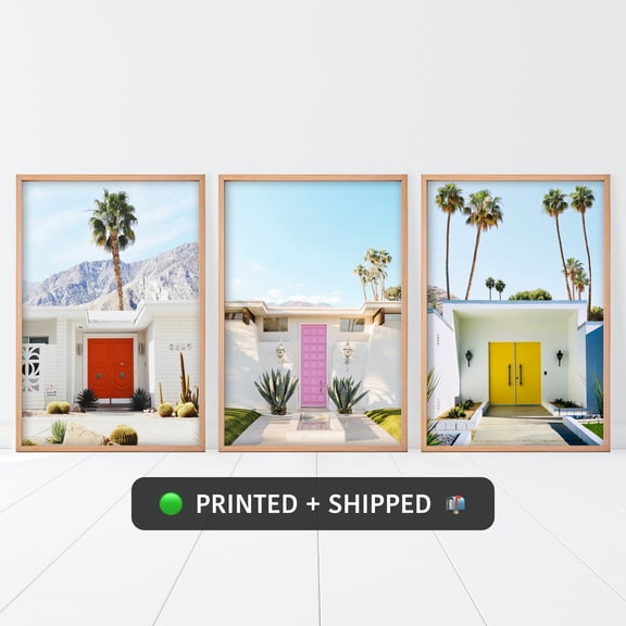 Palm Springs Print, Doors MAILED Print Set, SHIPPED Palm Tree Set of three, Palm Springs Posters, California Print Set, Summer Art, Stretched Canvas