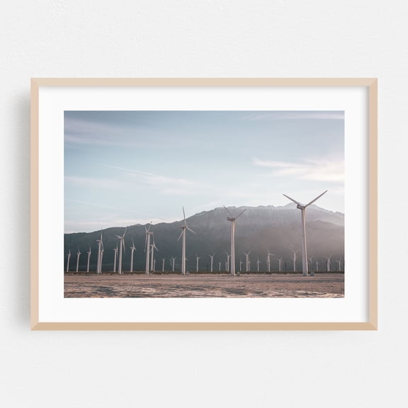 Palm Springs Windmills - Palm Springs California Photography Landscape Desert Nature Mountain Minimalist Oak Framed Wall Art Print 12 x 16 inches