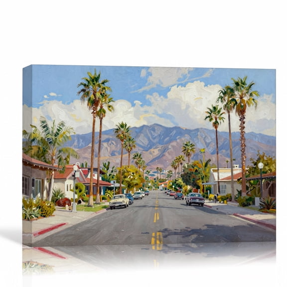 Palm Street Mountain Wall Art Large Palm Springs Canvas Print Gallery Wrapped Canvas Living Room Decor 36"L x 24"W