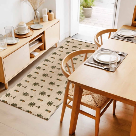 Palm Tree 2'x6' Runner Rug for Hallway Walkway Kitchen Galley, Pineapple Tropical Plant Beige Farmhouse Low Pile Washable Non Slip Long Area Rug for Living Room