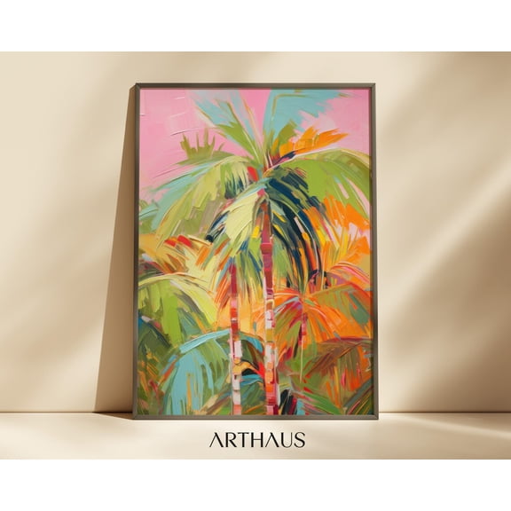 Palm Tree Abstract Palm Tree Maximalist Home Decor Preppy, Unframed Canvas Size 12x18