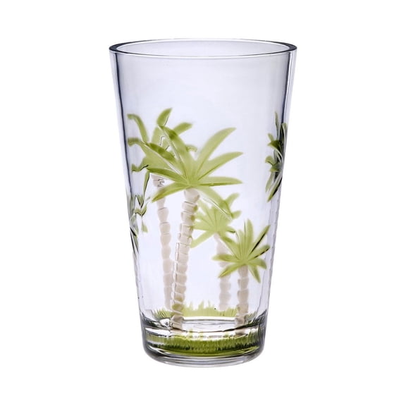 Palm Tree Acrylic Drinking Glasses Set of 4 | 20oz Hi-Ball Plastic Tumblers, Shatterproof, BPA-Free Cocktail & Water Glasses for Patio, Pool, Party, Outdoor Entertaining
