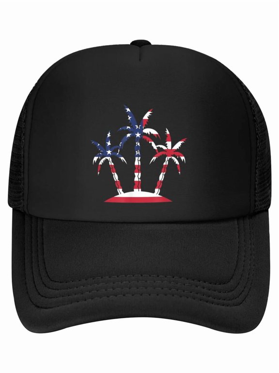 Palm Tree American Flag USA Gift For Men Women Baseball Cap