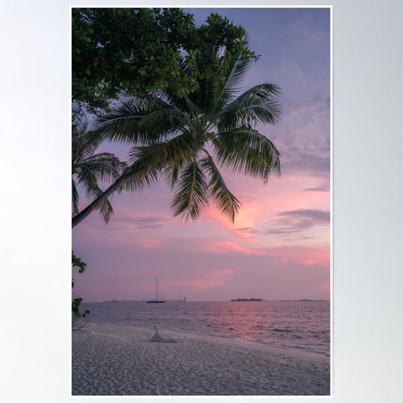 Palm Tree And Pink Sky Sunset Poster UNFRAMED PAPER POSTER, Home Decor, Vintage Gift, Living Room Dercor