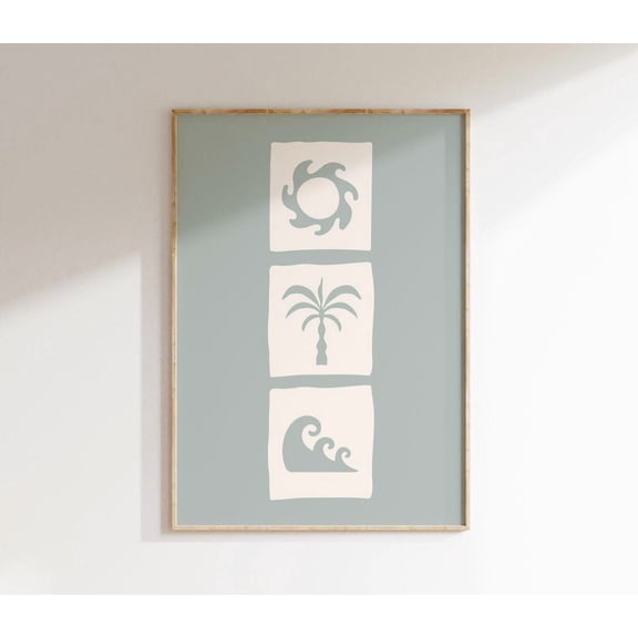 Palm Tree And Seashell Print, Boho Coastal Wall Art