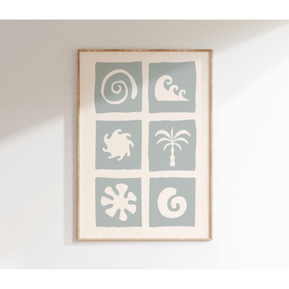 Palm Tree And Seashell Print, Boho Coastal Wall Art