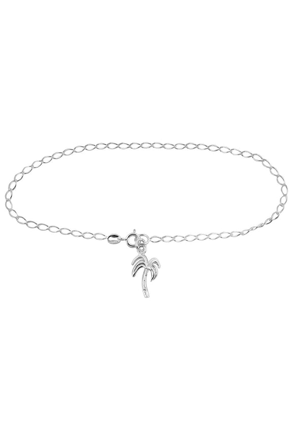 Gem & Harmony Palm Tree Anklet in Sterling Silver for Women