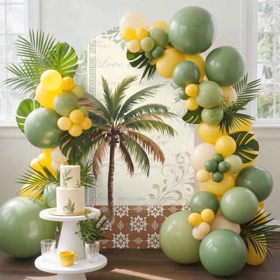 Palm Tree Arch Backdrop Cover, 5FT, Summer Island Plant Brown Boho Floral Spandex Arch Covers Double-Sided Backdrop for Wedding Birthday Party Photo Background Decoration