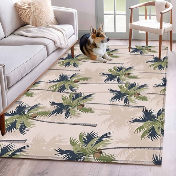 Palm Tree Area Rug 4x6 Washable Rug Non Slip Tropical Coconut Botanical Summer Seaside Large Area Rug Indoor Floor Carpet for Entryway Bedroom Kitchen Living Room Home Office Dining Room Nursery