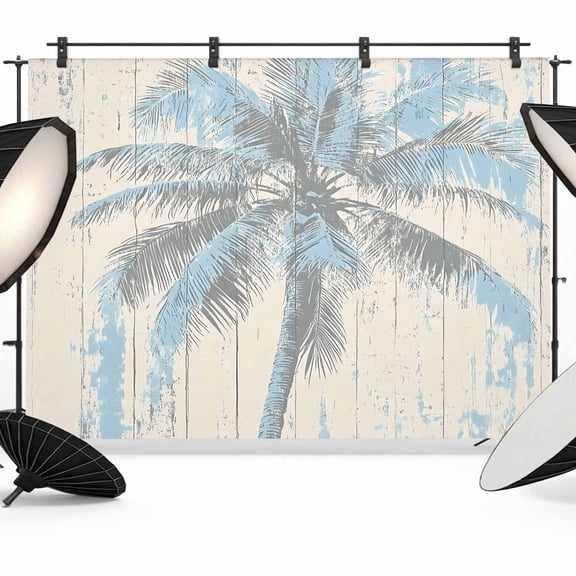 Palm Tree Backdrop for Photography, Summer Light Blue Wood Grain Photo Backdrop Portrait Background Party Banner Photo Backgrounds for Studio Booth Props, 10x8ft