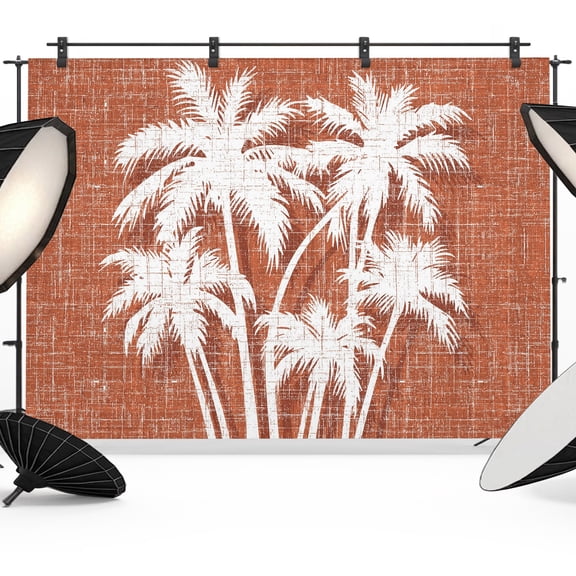 Palm Tree Backdrop for Photography, Tropical Plant Coastal Summer Burnt Orange Photo Backdrop Portrait Background Party Banner Photo Backgrounds for Studio Booth Props, 7x5ft