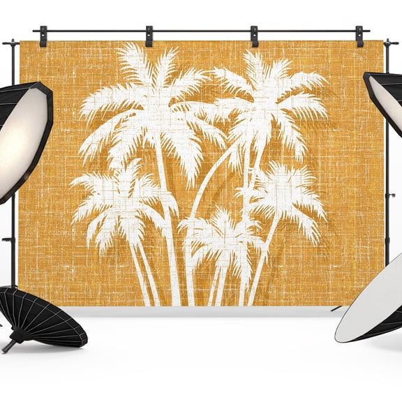 Palm Tree Backdrop for Photography, Tropical Plant Coastal Summer Orange Photo Backdrop Portrait Background Party Banner Photo Backgrounds for Studio Booth Props, 7x5ft