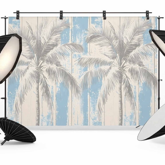 Palm Tree Backdrop for Photoshoot,Photography Photo Studio Background Wall Backdrop,Blue Tropical Plant Summer Retro Wood Plank Back Drop Banner Panel for Portraits Wedding Party Live Streaming 7x5Ft