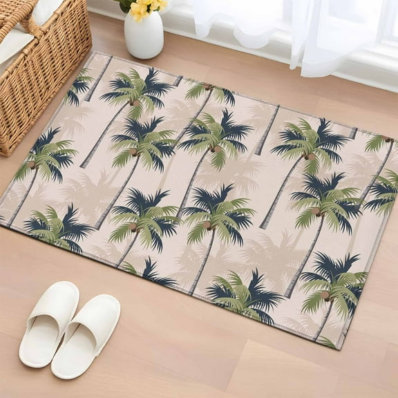 Palm Tree Bathroom Rug Washable 2x3 Entryway Rug Non Slip Tropical Coconut Botanical Summer Seaside Front Door Mat Low Pile Indoor Doormat Throw Floor Carpet for Kitchen Bedroom Entrance