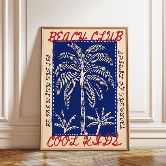 Palm Tree Beach Club Coastal Summer Vibes Decoration, Unframed Poster