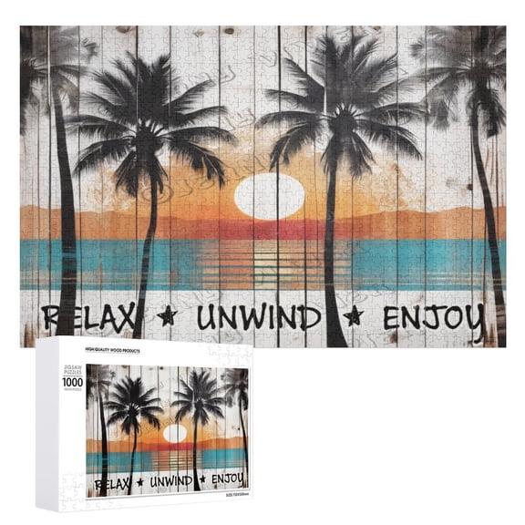 Palm Tree Beach Decor Beach Rules Wooden Sign For Home Office Bedroom Kitchen Bathroom Wall Decor 1000 PCS Funny Wood Puzzles Wooden Wall Art Decorative Sign 19.7"x29.5"