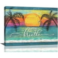 thumbnail image 1 of Palm Tree Beach Decor Wall Art Sea Ocean Coastal Nautical Summer Landscape Just Breathe Pictures Wall Decor Canvas Painting Prints Modern Home Artwork Framed for Bathroom Living Room 16"x12", 1 of 6