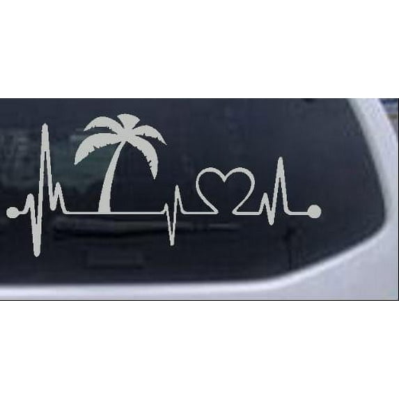 Palm Tree Beach Heartbeat Lifeline Vacation Car or Truck Window Decal Sticker