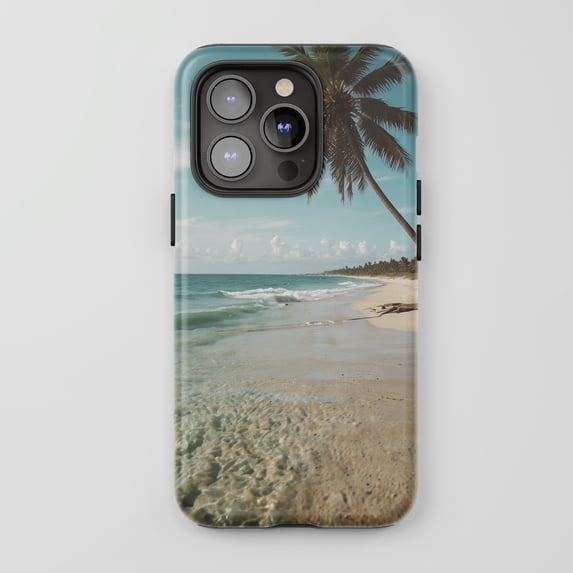 Palm Tree Beach Scene for All iPhone Series Tough Phone Case Vintage Tropical