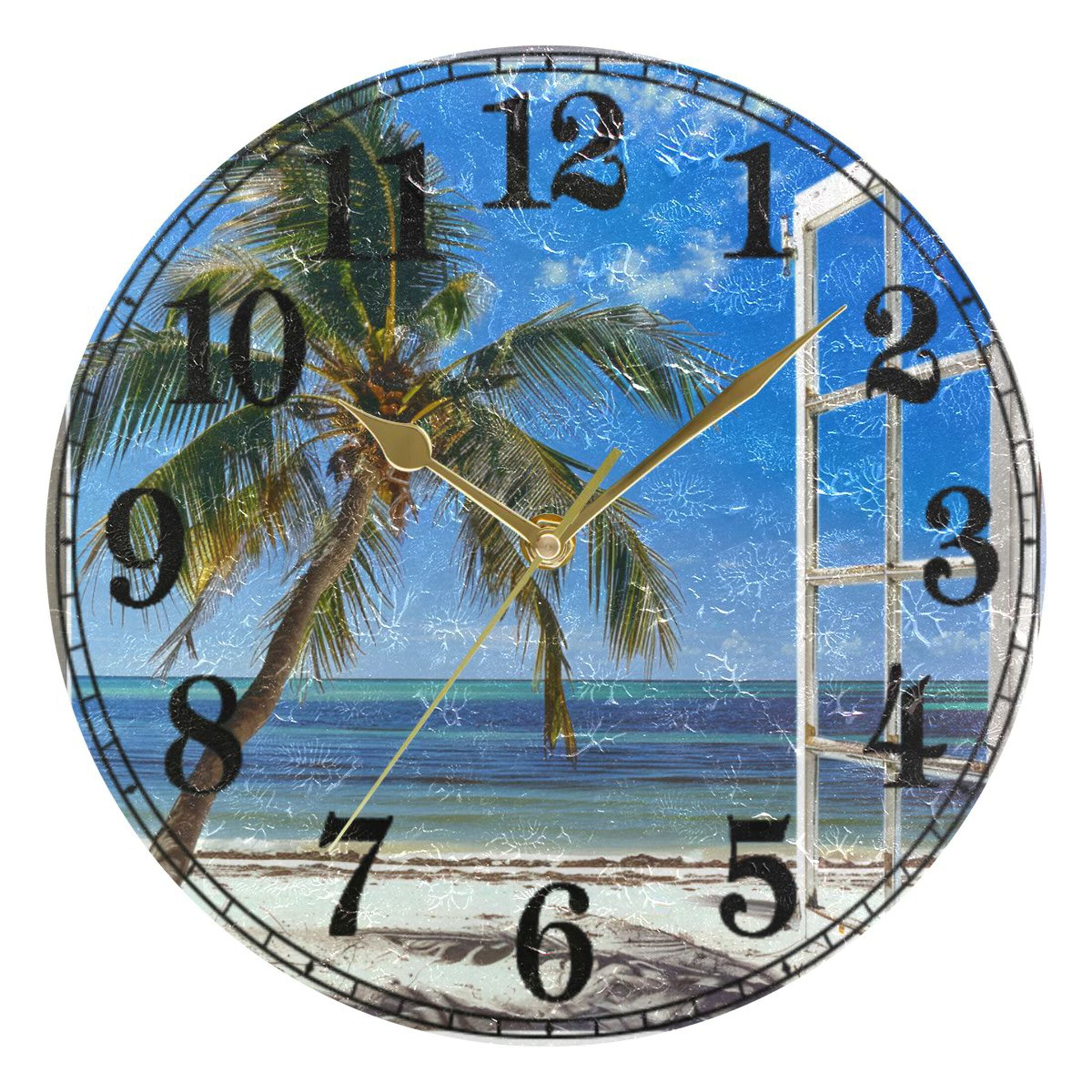 Palm Tree Beach Sea Window Silent Wall Clock 10