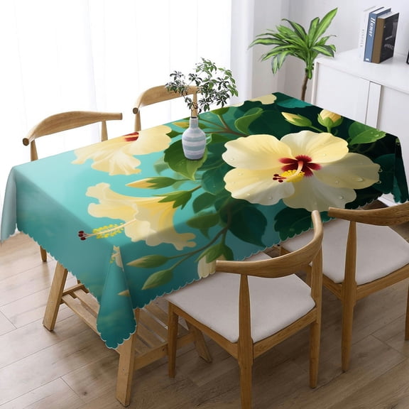 Palm Tree Beach Sunset Seawave Tropical Picture Blue Ocean Tablecloths rectangle , Machine-Made - Kitchen Accessories Rectangular Tablecloth, Cafe, dinner,  picnic