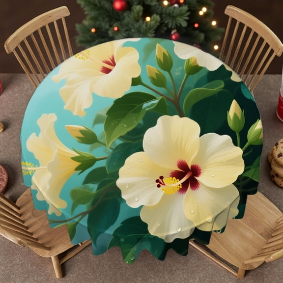 Palm Tree Beach Sunset Seawave Tropical tablecloth round, Polyester Tablecloths Tablecloth for dining table round, Cafe, dinner, brunch, buffet, picnic, 60x60 Inch