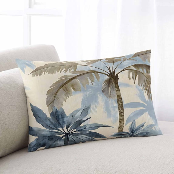 Palm Tree Beach Throw Pillow Cover, Pillowcase Protectors with Zipper, Breathable Decorative Lumbar Pillow Case Cover, Watercolor Botanical Seaside Pillow Shams for Couch Sofa 16x24Inch