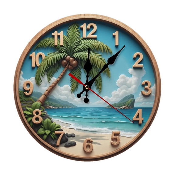 Palm Tree Beach Tropical Wall Clock 10 Inch Silent Non Ticking Round Clock Decoration for Living Room Kitchen Bedroom Bathroom Office Classroom