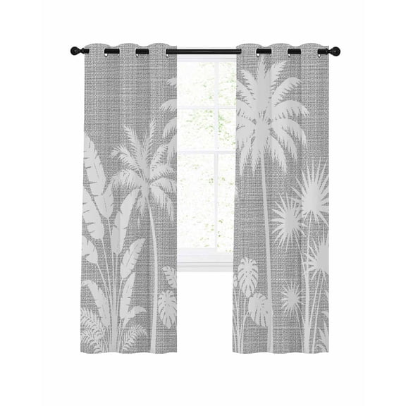 Palm Tree Blackout Curtains for Bedroom Living Room, Coastal Tropical Monstera Leaf Fog Gray Linen Texture 96 In Long Thermal Insulated Room Darkening Drapes Grommet Window Treatments, 52 x 96 In