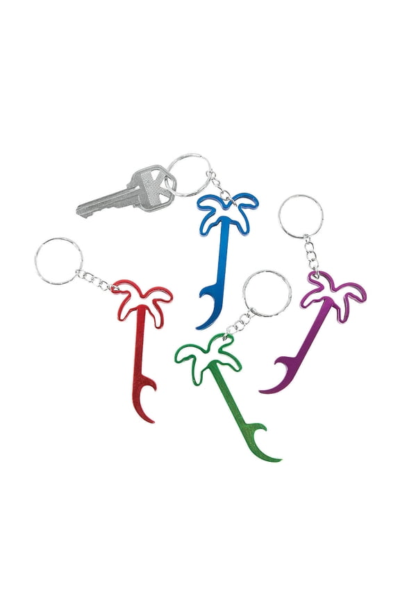 Palm Tree Bottle Opener Keychain - Party Favors - 12 Pieces