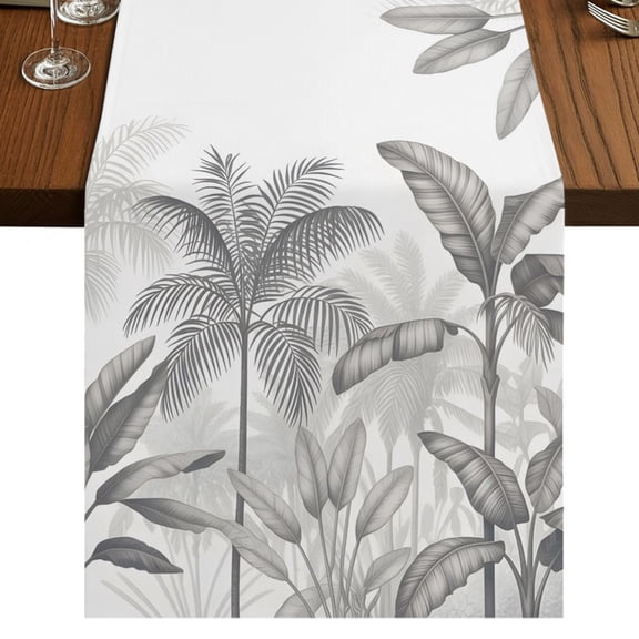 Palm Tree Burlap Cotton Table Runner 13x36 Inches Short, Summer Tropical Plants Retro Banana Trees Farmhouse Table Runners, Outdoor Dining Table Decor for Baby Shower/Party/Wedding
