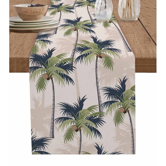 Palm Tree Burlap Cotton Table Runner 16x72 Inches Long, Tropical Coconut Plant Summer Seaside Farmhouse Table Runners, Outdoor Dining Tablecloths Decor for Baby Shower/Party/Wedding
