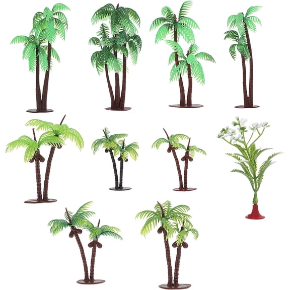 Palm Tree Cake Topper, 10 Pcs Mini Fake Palm Tree Decor Imitation Coconut Trees Artificial Tropical Rainforest Greenery Plant Decoration for Cake Toppers Micro Aquarium Garden Building Landscape