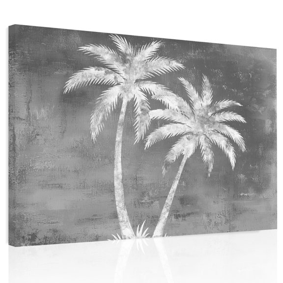 Palm Tree Canvas Print Wall Art, Coastal Minimalist Silhouette Gray Cement Texture Wall Decor Framed Artwork Paintings Pictures for Living Room Bedroom Stretched Ready to Hang, 12" x 16"
