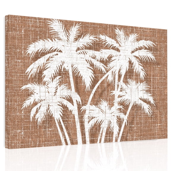 Palm Tree Canvas Print Wall Art, Tropical Plant Coastal Summer Brown Wall Decor Modern Artwork Paintings Pictures for Living Room Framed and Stretched Ready to Hang 12" x 16"