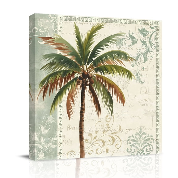 Palm Tree Canvas Wall Art for Living Room, Summer Island Plant Boho Floral Texture Poster Print Painting for Bedroom Office Home Decoration Wall Pictures Prepare To Hang 12"x12"