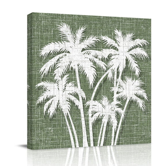 Palm Tree Canvas Wall Art for Living Room, Tropical Plant Coastal Summer Olive Green Poster Print Painting for Bedroom Office Home Decoration Wall Pictures Prepare To Hang 8"x8"