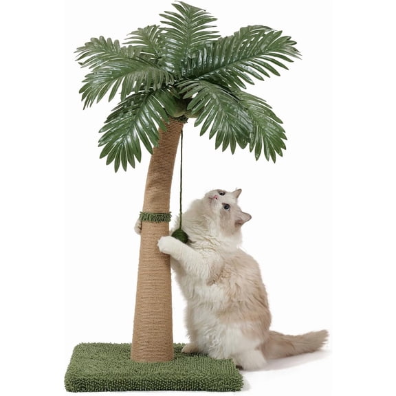 Palm Tree Cat Scratching Post, 36'' Cat Scratcher Post with Natural Sisal Rope, 3 Interactive Balls and Curved Design Scratching Posts for Indoor Cats Adults and Kittens, Multi-Combinable (Style B)