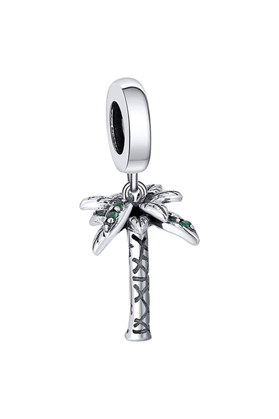 Palm Tree Charm European Bead Green CZ Sterling Silver Ginger Lyne Collection
