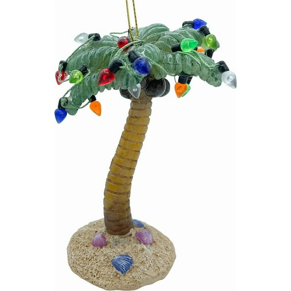 Palm Tree Christmas Tropical Coastal Beach Ornament with Xmas Lights