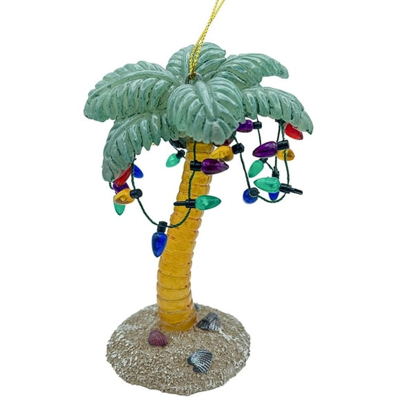 Palm Tree Christmas Tropical Coastal Beach Ornament with Xmas Lights