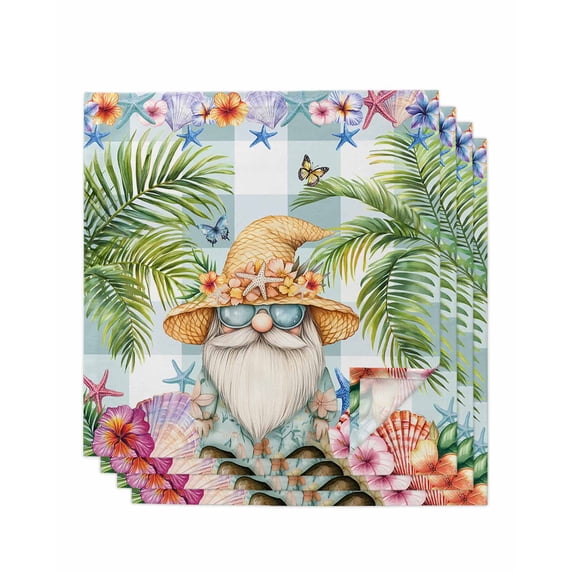 Palm Tree Cloth Napkins Set of 4 Reusable Dinner Napkins, Butterfly Gnomes Coastal Starfish Shell Plaid Cocktail Napkin Washable Table Napkins for Wedding/Holiday Party/Baby Shower 20"x20"