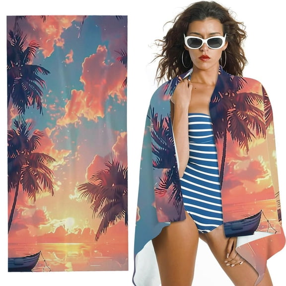 Palm Tree Cloud Beach Towels,Quick Dry Microfiber Beach Essentials,Travel Blanket Gifts for Women Adults & Kids Sand Proof Camping Pool Towels
